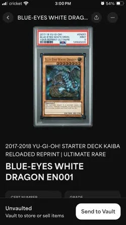 Yu-Gi-Oh Blue-Eyes White Dragon Ultimate Rare PSA 9 - Image 3