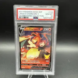 PSA 10 GEM MINT Pokemon Celebrations Lance’s Charizard V Promo Card SWSH133 - Image 1