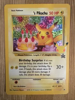 Birthday Pikachu 24 Holo Rare 25th Celebrations Classic Pokemon Card Print Line - Image 1