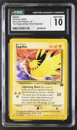 CGC 10 GEM MINT Zapdos 2000 Black Star Promos 23 The Power of One Pokemon Card - Image 1