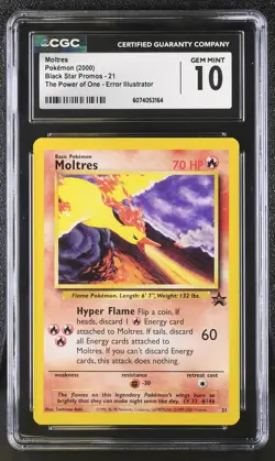 CGC 10 GEM MINT Moltres 2000 Black Star Promos 21 The Power of One Pokemon Card - Image 1