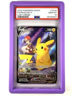 Pikachu v TG16/TG30 Swsh11: Lost Origin Trainer Gallery Holo Card PSA 10 - Image 1