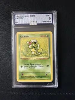 Pokemon Caterpie AGS Graded Mint 9 Card 45/102 Base Set Series - Image 1