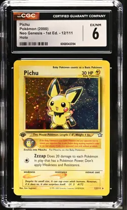 POKEMON CGC 6 Pichu 12/111 2000 Neo Genesis - 1st Edition Rare Holo *3094 - Image 1