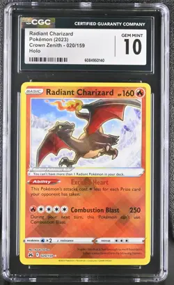 POKEMON CGC 10 Radiant Charizard 020/159 2023 Crown Zenith *0140 - Image 1
