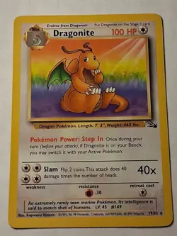 Pokemon TCG Dragonite 19/62 Fossil Non-Holo Rare Card Vintage 1999 WOTC LP - NM - Image 1