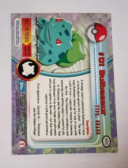 Bulbasaur 1999 Topps Pokemon Card #01 Blue Logo TV Animation Edition Series 1 - Image 2