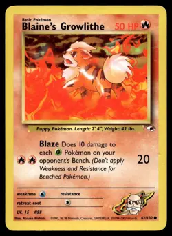 Blaine's Growlithe 62/132 Pokemon Card Gym Heroes Common 50 HP LP U5 - Image 1