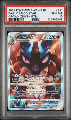 2023 Pokemon TCG Lucario VSTAR SWSH291 Crown Zenith ETB Promo Card PSA 10 GEM MT - Image 1