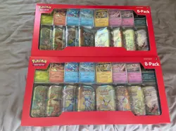 Pokemon TCG Prismatic Evolutions Mini Tin 8 Pack Bundle x2 LOT with Promo Cards - Image 1