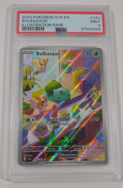 Pokemon TCG Bulbasaur Stellar Crown Illustration Rare Card 143/142 PSA 9 - Image 1