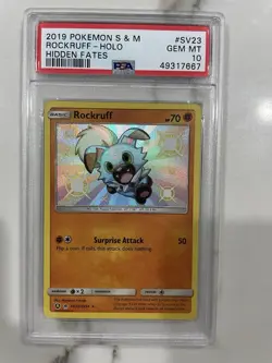 PSA 10 Rockruff Holo 2019 Pokemon S & M #SV23/SV94 Hidden Fates GEM MT Hp70 - Image 1