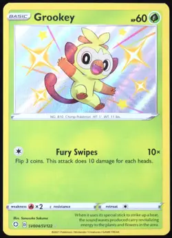 Pokemon TCG Grookey SV004/SV122 2021 Shining Fates Shiny Holo Rare Card - LP - Image 1