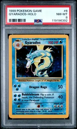 1999 POKEMON BASE SET UNLIMITED #6 GYARADOS-HOLO PSA 8 - Image 1