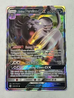 Pokemon TCG Alolan Persian GX 129/236 SM Cosmic Eclipse Full Art Ultra Rare - Image 3
