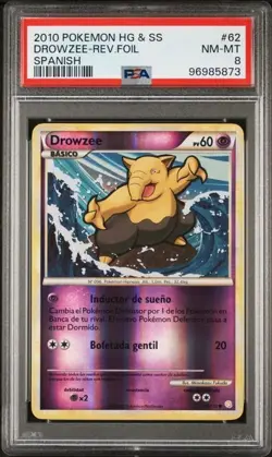 Drowzee 2010 Pokemon Heartgold & Soulsilver Spanish #62 Reverse Holo PSA 8 - Image 1