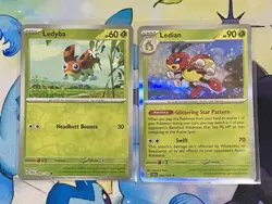 Pokemon Stellar Crown Ledian 003/142 Holo Rare + Ledyba 002/142 Reverse Holo NM - Image 2