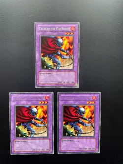 Yugioh Charubin the Fire Knight LOB-015 Rare Unlimited Edition LP X3 - Image 1