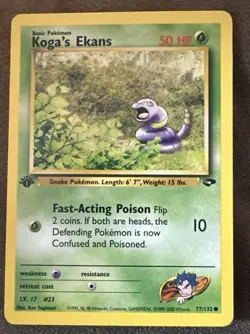 Pokemon Card - Gym Challenge 77/132 - KOGA'S EKANS (common) **1st Edition** LP - Image 1