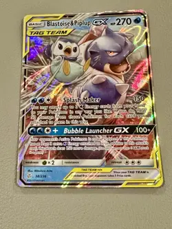 Rare Pokemon TCG Blastoise Piplup GX Holo Card 38/236 Sm-Cosmic Eclipse Tag Team - Image 1