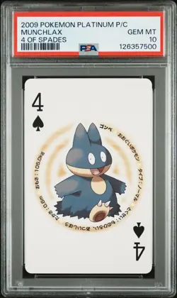 2009 POKEMON PLATINUM VERSION PLAYING CARDS 4 OF SPADES MUNCHLAX PSA 10 - Image 1