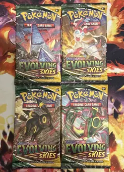 Sealed Evolving Skies Pokemon TCG Booster Packs Complete Art Set (4 Packs) - Image 1