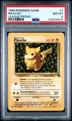 1999 POKEMON LEAGUE PROMO #1 PIKACHU PSA 8 - Image 1