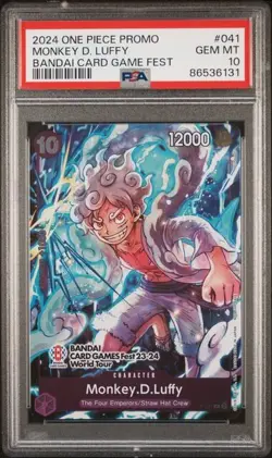 2024 ONE PIECE PROMOS 041 MONKEY D. LUFFY BANDAI CARD GAME FEST PSA 10 ENGLISH - Image 1