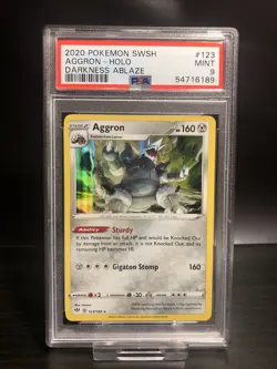 PSA 9 Aggron Holo Rare 123/189 Sword & Shield Darkness Ablaze Mint Pokemon Card - Image 1