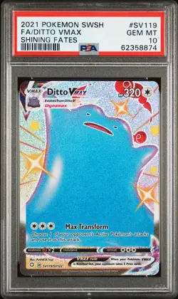 2021 POKEMON SWORD & SHIELD SHINING FATES #SV119 FULL ART/DITTO VMAX PSA 10 - Image 1