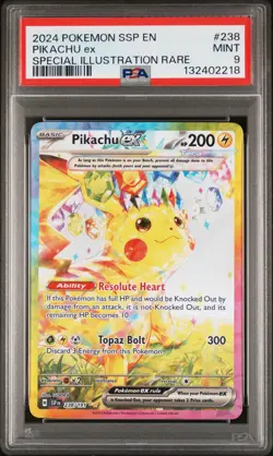 2024 POKEMON SSP EN-SURGING SPARKS SPECIAL ILLUSTRATION RARE PIKACHU EX PSA 9 - Image 1