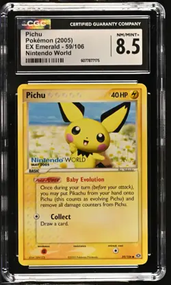 CGC 8.5 Pichu 2005 EX Emerald 59/106 Nintendo World Pokemon Card - Image 1