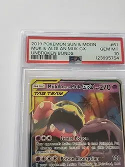 2019 POKEMON SUN & MOON UNBROKEN BONDS #61 MUK & ALOLAN MUK GX PSA 10 - Image 2