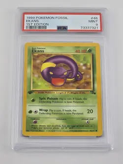 1999 POKEMON FOSSIL 1ST ED #46 EKANS PSA 9 - Image 1