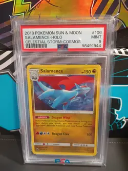 SALAMENCE #106 2018 POKEMON SUN & MOON CELESTIAL STORM • COSMOS HOLO • PSA 9 - Image 1