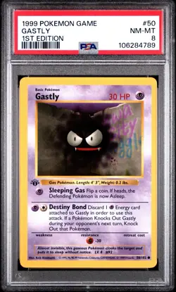 Pokemon Gastly Base Set Shadowless 1st Edition #50 PSA 8 - Image 1