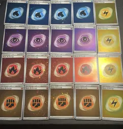 Cosmos Holo Pokemon TCG Energy Cards Each With Swirls Some With Multiple Swirls - Image 1