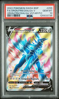 2022 POKEMON SWSH BLACK STAR PROMO #255 FULL ART/ORIGIN FORME DIALGA V PSA 10 - Image 1