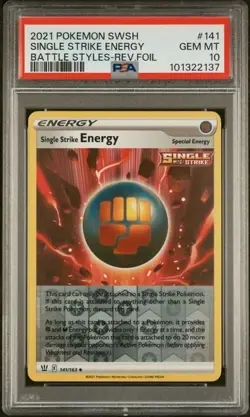 SINGLE STRIKE ENERGY #141 PSA 10 2021 POKEMON SWSH BATTLE STYLE REV FOIL LOW POP - Image 1