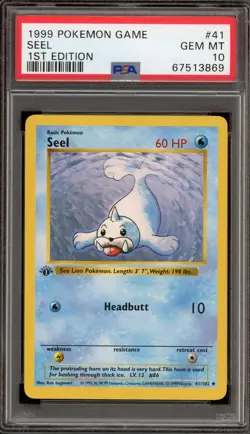 Pokemon Seel Base Set Shadowless 1st Edition #41 PSA 10 Gem Mint - Image 1