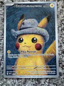 Pokemon Pikachu With Grey Felt Hat Van Gogh Full Art Promo SVP EN 085 - Image 1