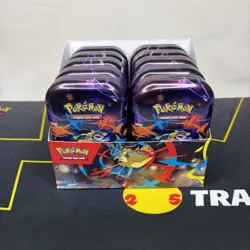 Pokemon Mega Evolution Mini Tin Display 10 Empty Tins Art Sets Stickers - Image 1