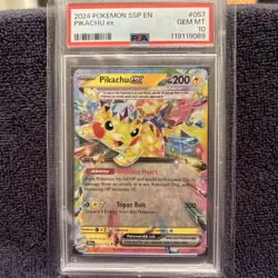 Pokemon Pikachu EX Card 057/191 Surging Sparks 2024 SSP Holo TCG - PSA 10 💎 ⚡ - Image 1