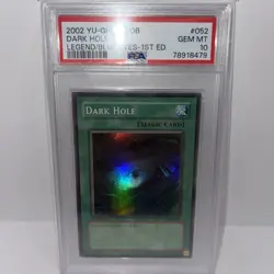 2002 YU-GI-OH! LOB-LEGEND OF BLUE EYES WHITE DRAGON 1ST ED #052 DARK HOLE PSA 10 - Image 1