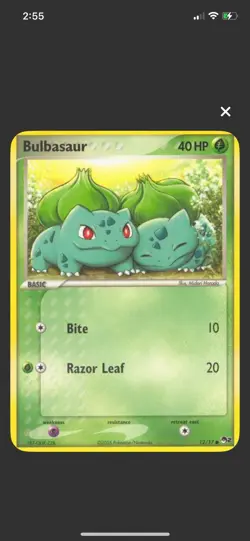 Pokemon TCG Bulbasaur Non-Holo Card 12/17 Pop Series 2, Near Mint Condition - Image 1