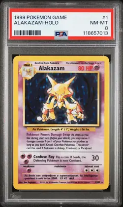 1999 POKEMON BASE SET UNLIMITED #1 ALAKAZAM-HOLO PSA 8 - Image 1