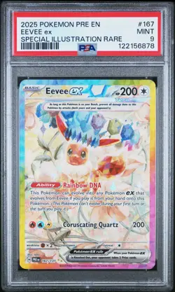 2025 Pokemon Prismatic Evolutions #167 Eevee ex SIR PSA 9 MINT - Image 1