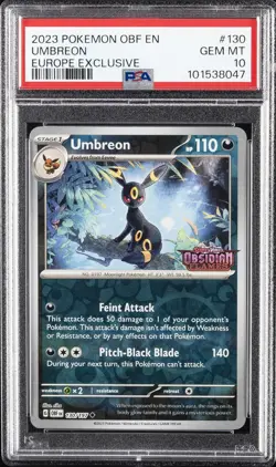 2023 POKEMON OBF EN-OBSIDIAN FLAMES EUROPE EXCLUSIVE #130 UMBREON PSA 10 - Image 1