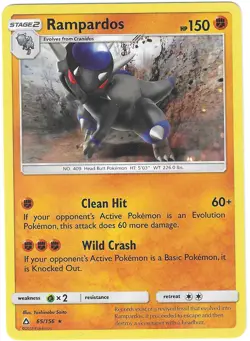Pokemon RARE HOLO RAMPARDOS Sun & Moon Ultra Prism 65/156 NM/Mint PACK FRESH - Image 1