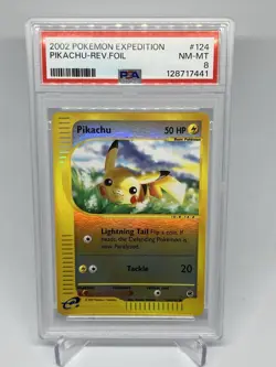 2002 POKEMON EXPEDITION #124 PIKACHU-REVERSE FOIL PSA 8 NM-MT - Image 1